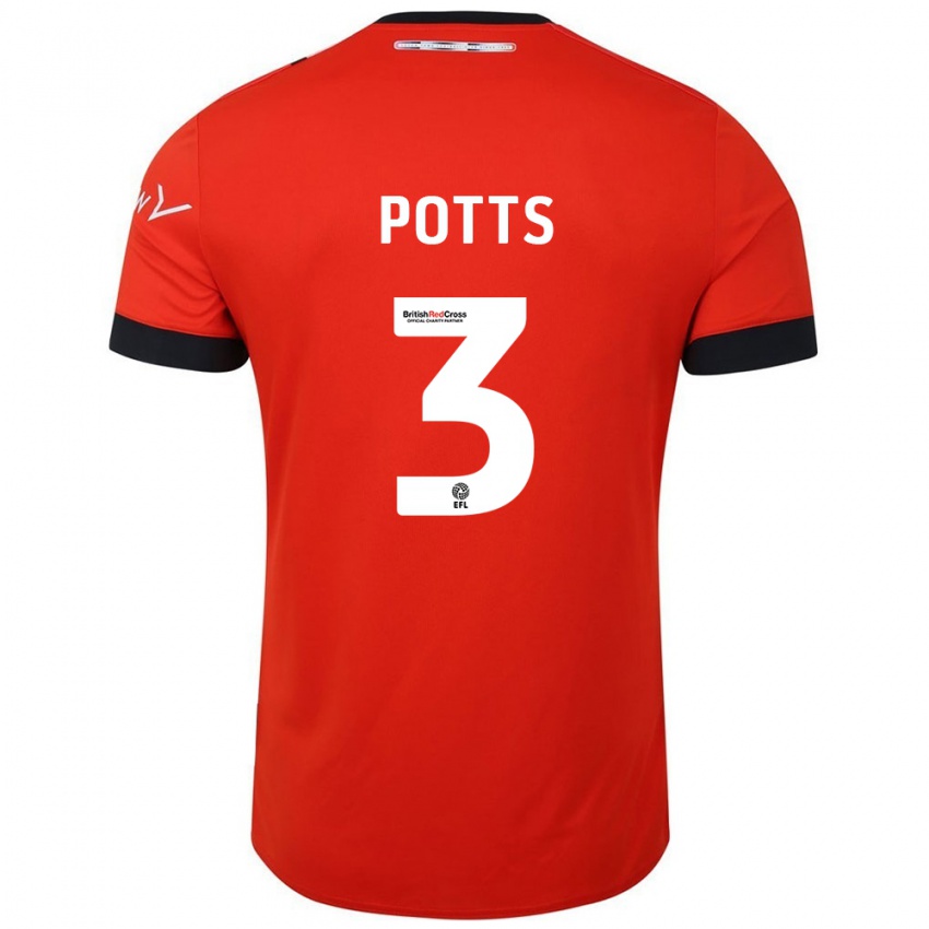 Bambino Maglia Dan Potts #3 Arancione Nero Kit Gara Home 2024/25 Maglietta