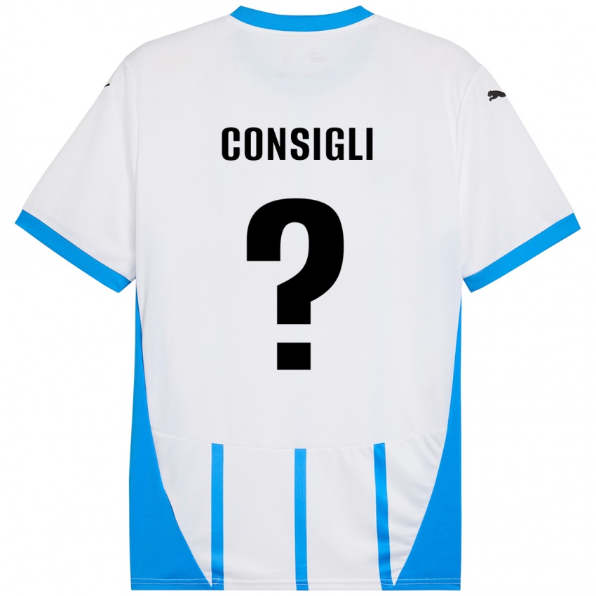 Bambino Maglia Andrea Consigli #0 Bianco Blu Kit Gara Away 2024/25 Maglietta