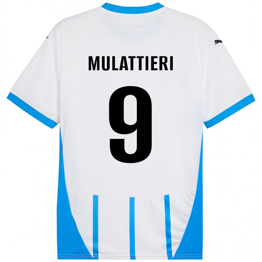 Bambino Maglia Samuele Mulattieri #9 Bianco Blu Kit Gara Away 2024/25 Maglietta