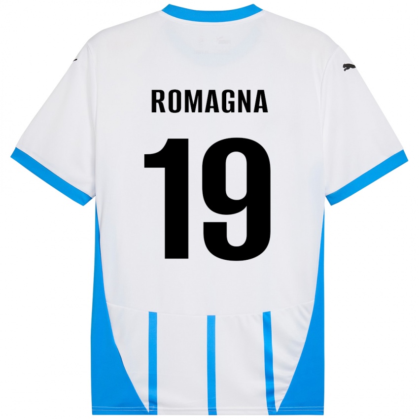 Bambino Maglia Filippo Romagna #19 Bianco Blu Kit Gara Away 2024/25 Maglietta