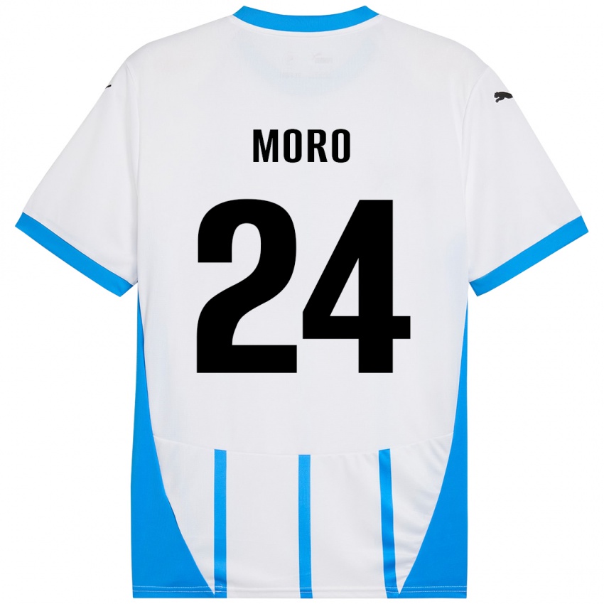 Bambino Maglia Luca Moro #24 Bianco Blu Kit Gara Away 2024/25 Maglietta