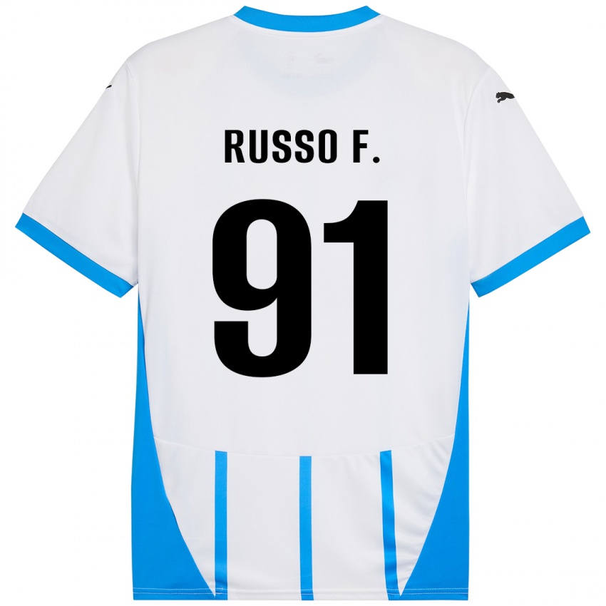 Bambino Maglia Flavio Russo #91 Bianco Blu Kit Gara Away 2024/25 Maglietta