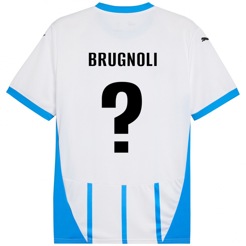 Bambino Maglia Giuseppe Brugnoli #0 Bianco Blu Kit Gara Away 2024/25 Maglietta