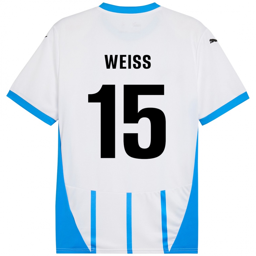 Bambino Maglia David Weiss #15 Bianco Blu Kit Gara Away 2024/25 Maglietta