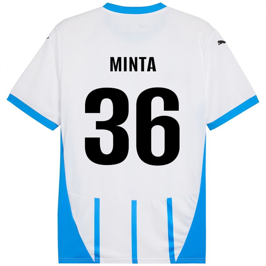 Bambino Maglia Amoako Minta #36 Bianco Blu Kit Gara Away 2024/25 Maglietta