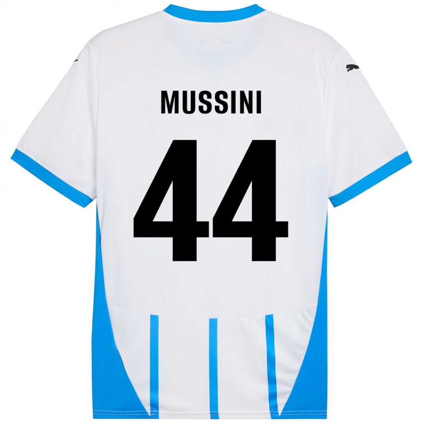 Bambino Maglia Andrea Mussini #44 Bianco Blu Kit Gara Away 2024/25 Maglietta