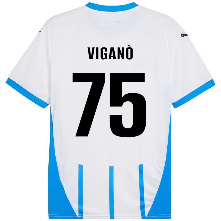 Bambino Maglia Lorenzo Viganò #75 Bianco Blu Kit Gara Away 2024/25 Maglietta