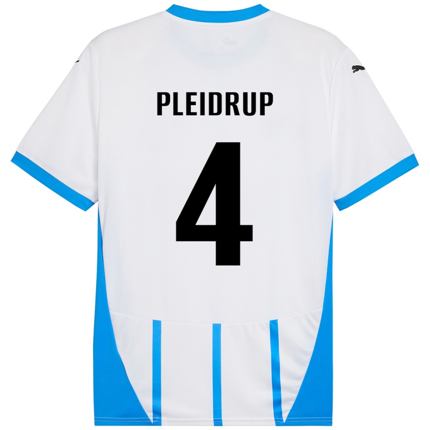 Bambino Maglia Caroline Pleidrup #4 Bianco Blu Kit Gara Away 2024/25 Maglietta