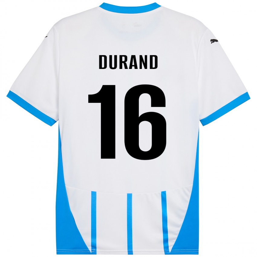 Bambino Maglia Solène Durand #16 Bianco Blu Kit Gara Away 2024/25 Maglietta