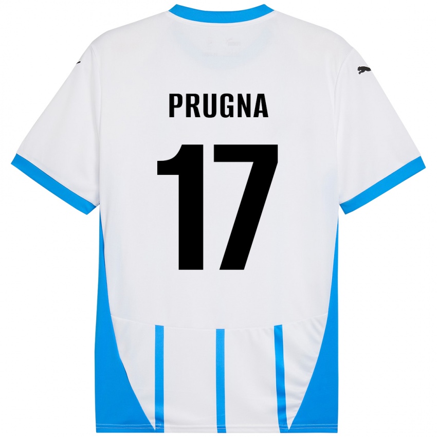 Bambino Maglia Cecilia Prugna #17 Bianco Blu Kit Gara Away 2024/25 Maglietta