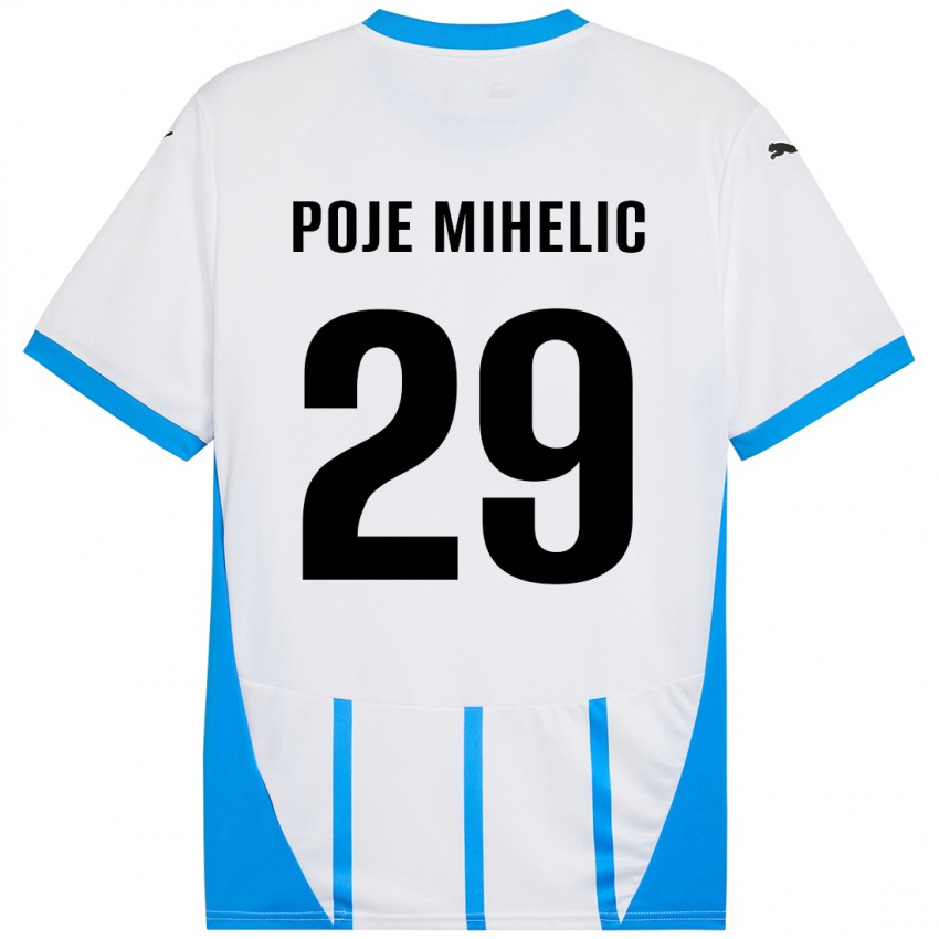 Bambino Maglia Naja Poje Mihelič #29 Bianco Blu Kit Gara Away 2024/25 Maglietta