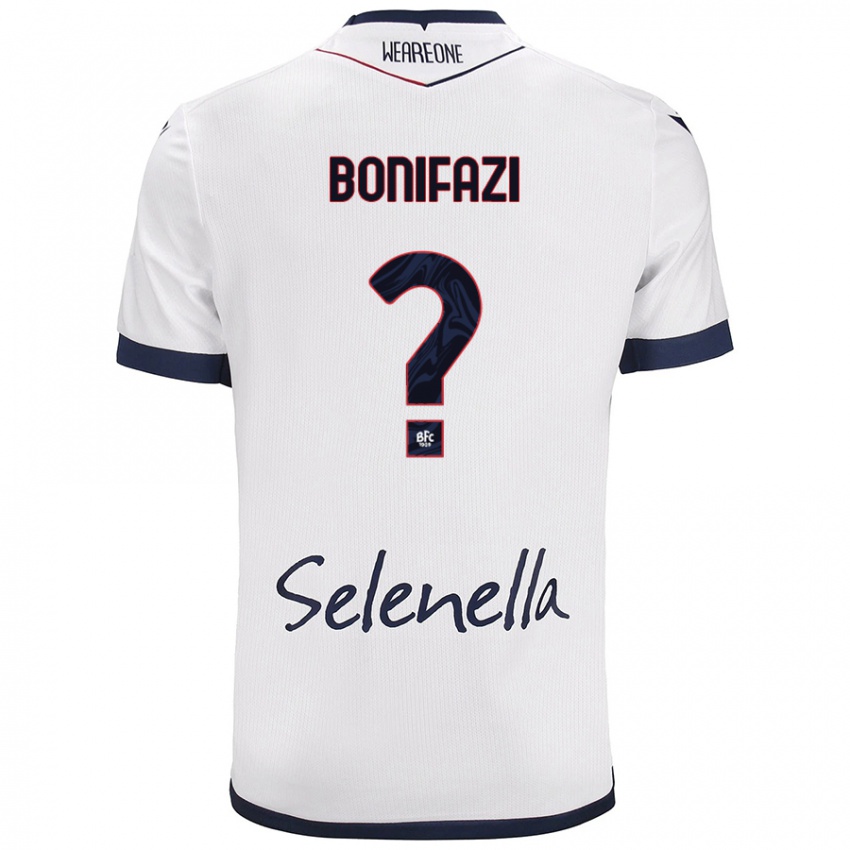 Bambino Maglia Kevin Bonifazi #0 Bianco Blu Reale Kit Gara Away 2024/25 Maglietta