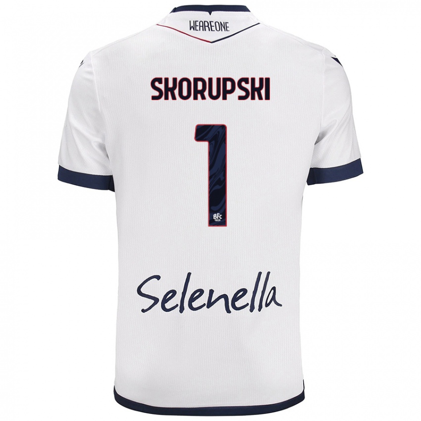 Bambino Maglia Lukasz Skorupski #1 Bianco Blu Reale Kit Gara Away 2024/25 Maglietta