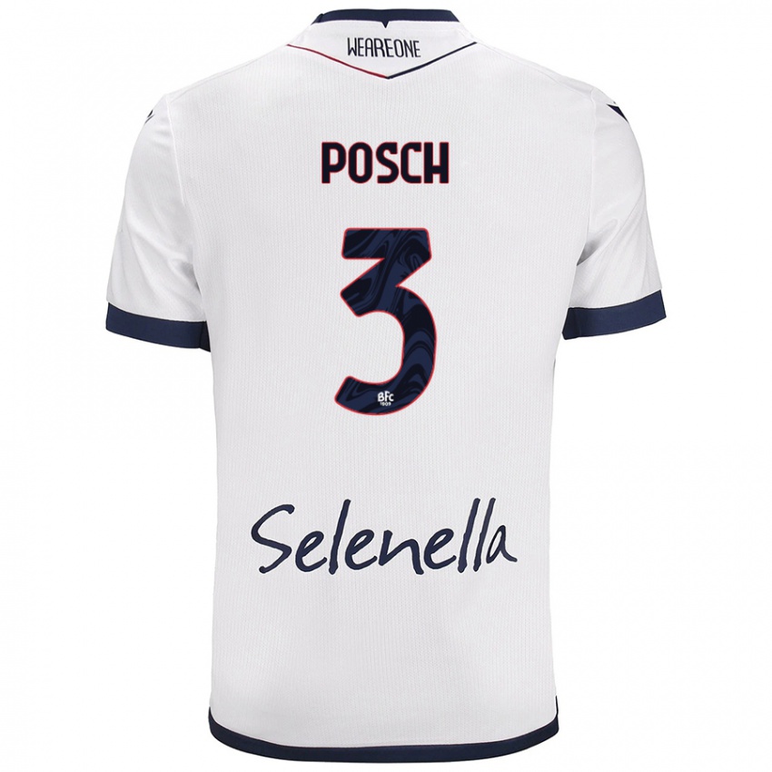 Bambino Maglia Stefan Posch #3 Bianco Blu Reale Kit Gara Away 2024/25 Maglietta