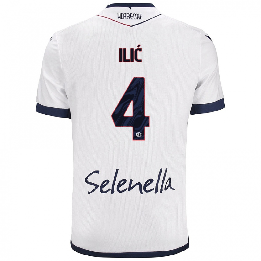 Bambino Maglia Mihajlo Ilić #4 Bianco Blu Reale Kit Gara Away 2024/25 Maglietta