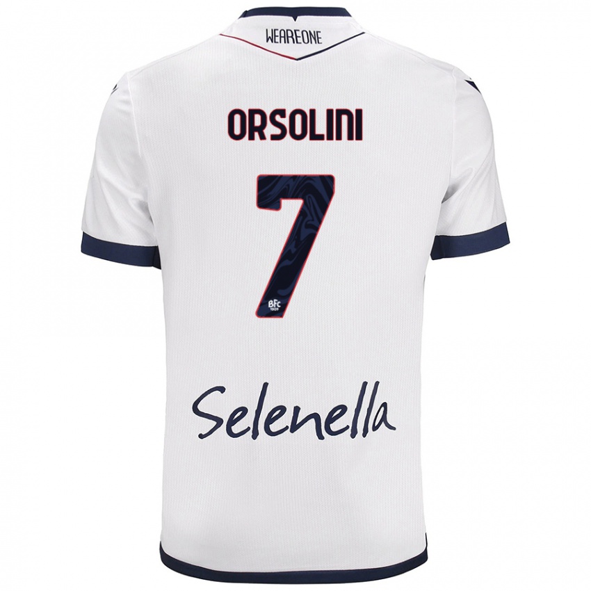 Bambino Maglia Riccardo Orsolini #7 Bianco Blu Reale Kit Gara Away 2024/25 Maglietta