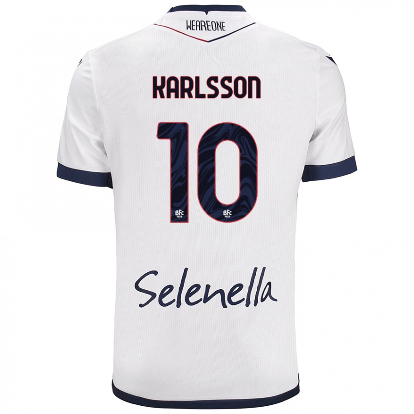 Bambino Maglia Jesper Karlsson #10 Bianco Blu Reale Kit Gara Away 2024/25 Maglietta