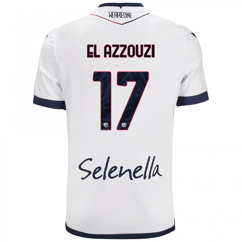 Bambino Maglia Oussama El Azzouzi #17 Bianco Blu Reale Kit Gara Away 2024/25 Maglietta