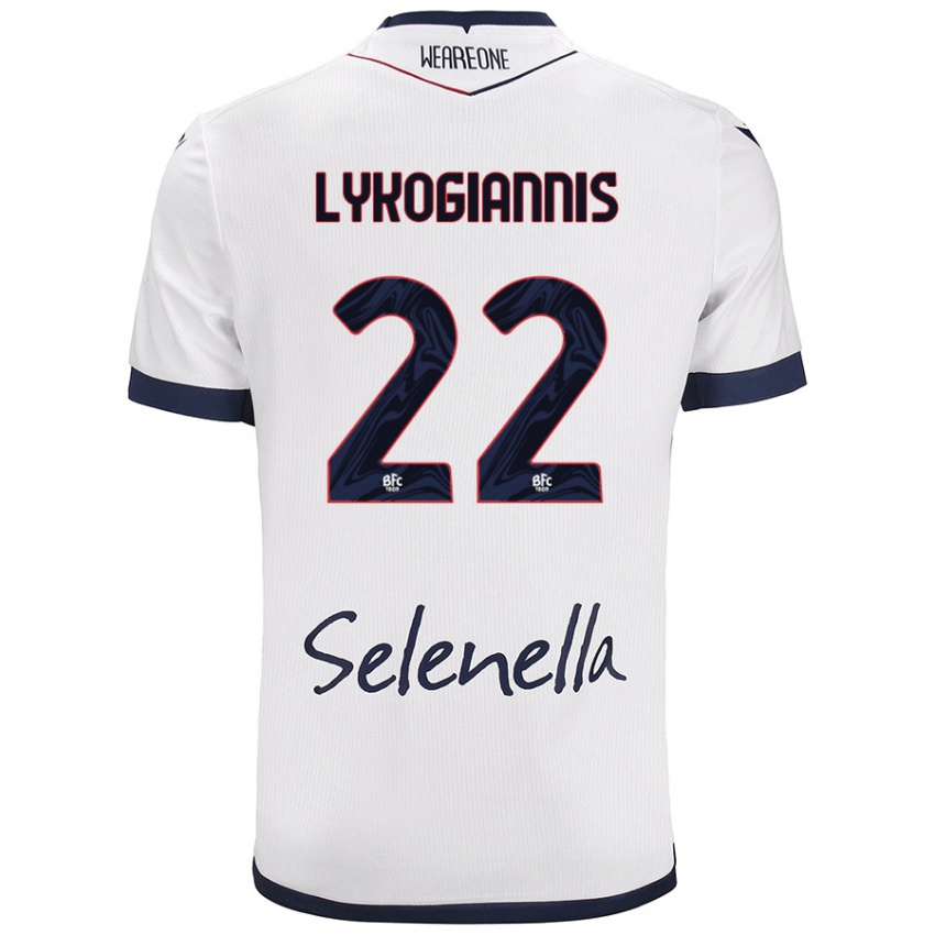 Bambino Maglia Charalampos Lykogiannis #22 Bianco Blu Reale Kit Gara Away 2024/25 Maglietta