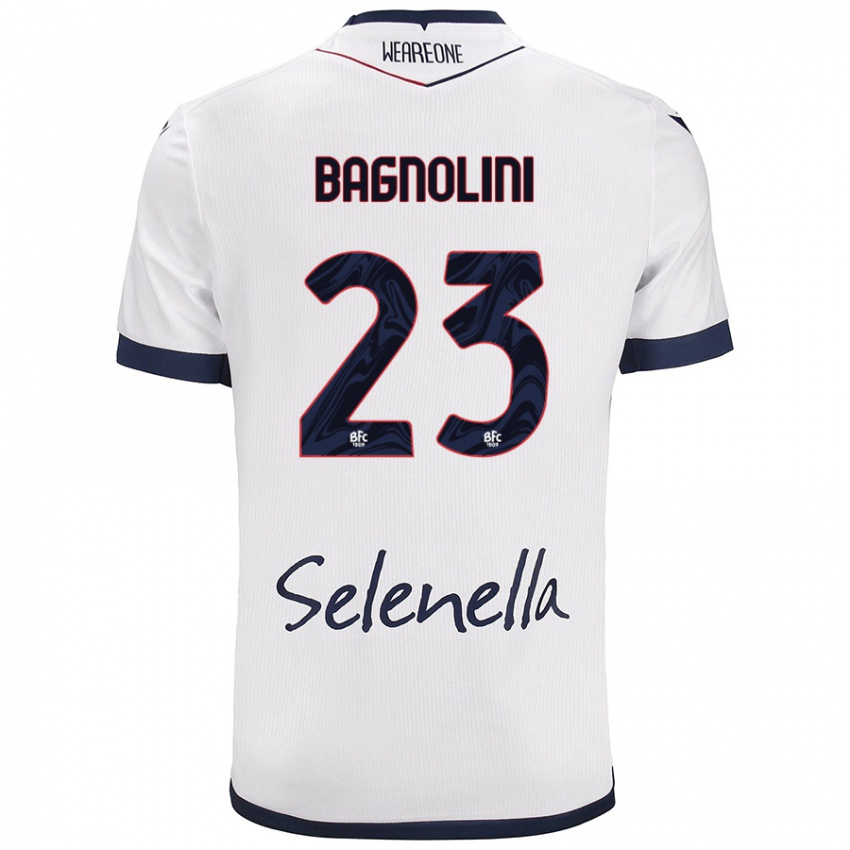 Bambino Maglia Nicola Bagnolini #23 Bianco Blu Reale Kit Gara Away 2024/25 Maglietta