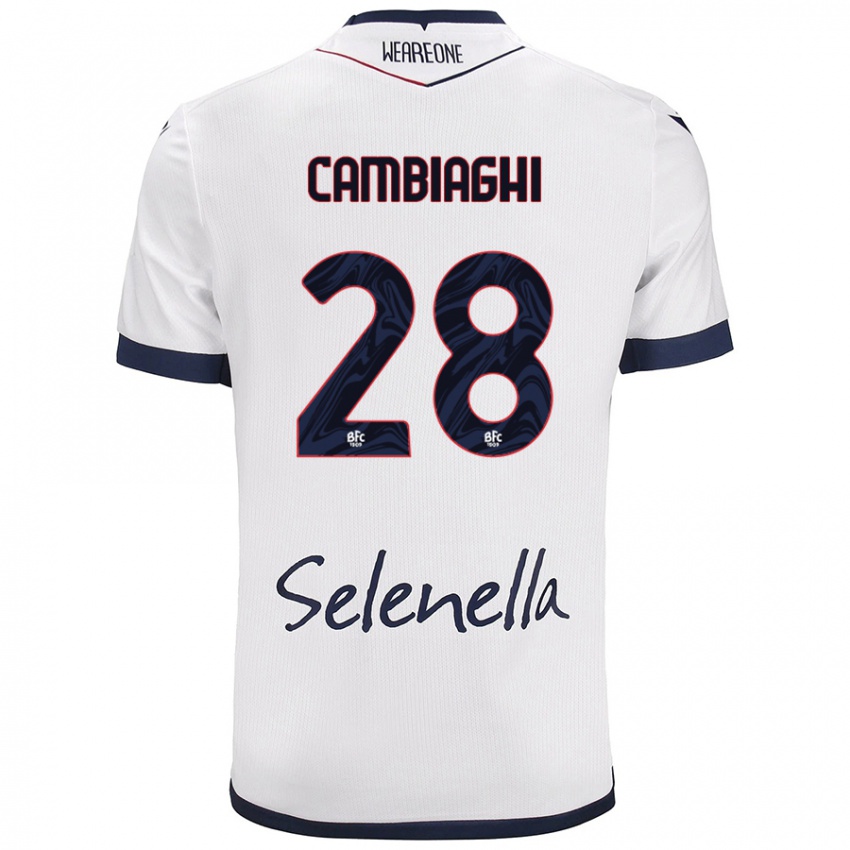 Bambino Maglia Nicolò Cambiaghi #28 Bianco Blu Reale Kit Gara Away 2024/25 Maglietta