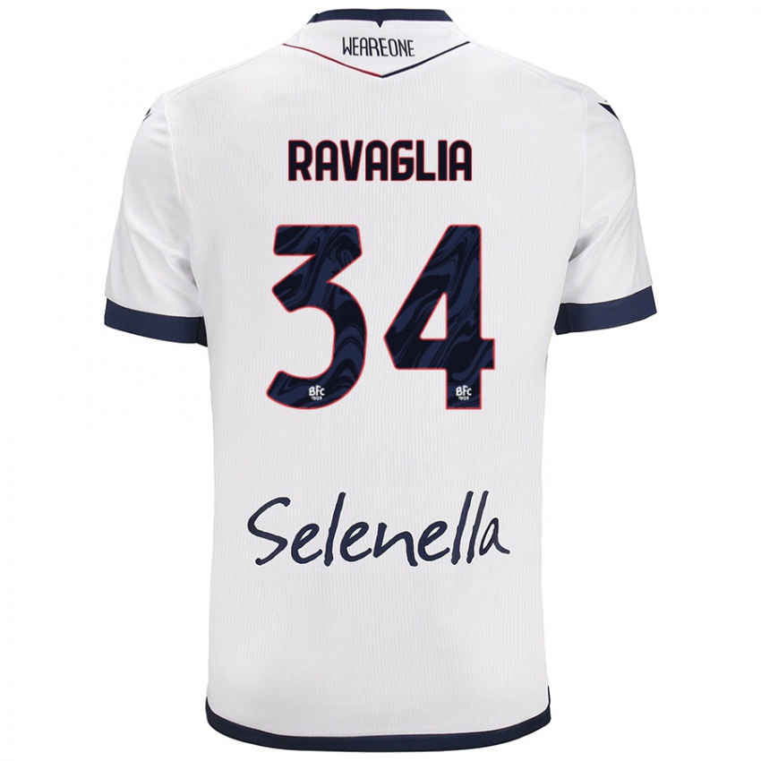 Bambino Maglia Federico Ravaglia #34 Bianco Blu Reale Kit Gara Away 2024/25 Maglietta