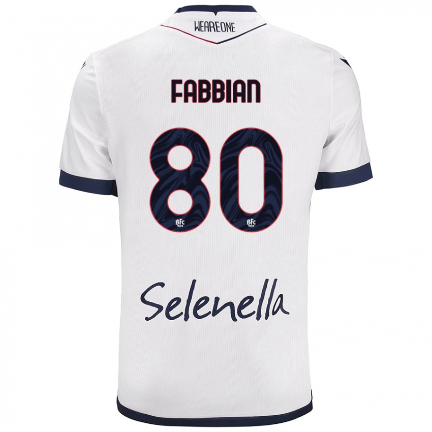 Bambino Maglia Giovanni Fabbian #80 Bianco Blu Reale Kit Gara Away 2024/25 Maglietta