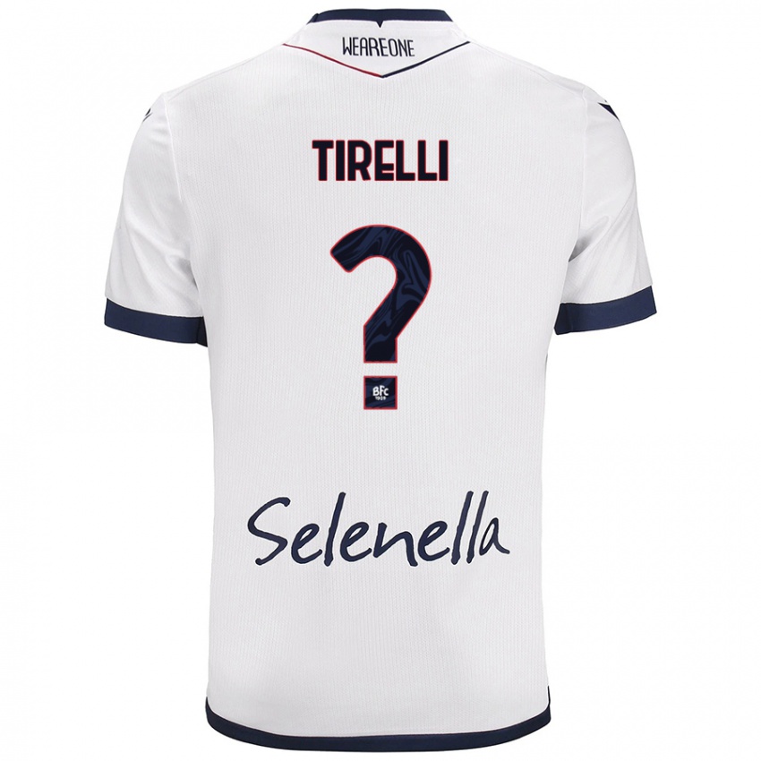 Bambino Maglia Manuel Tirelli #0 Bianco Blu Reale Kit Gara Away 2024/25 Maglietta