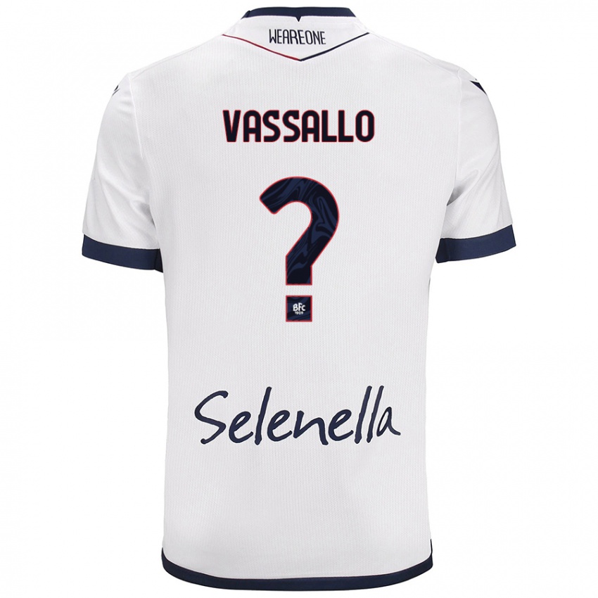 Bambino Maglia Giacomo Vassallo #0 Bianco Blu Reale Kit Gara Away 2024/25 Maglietta