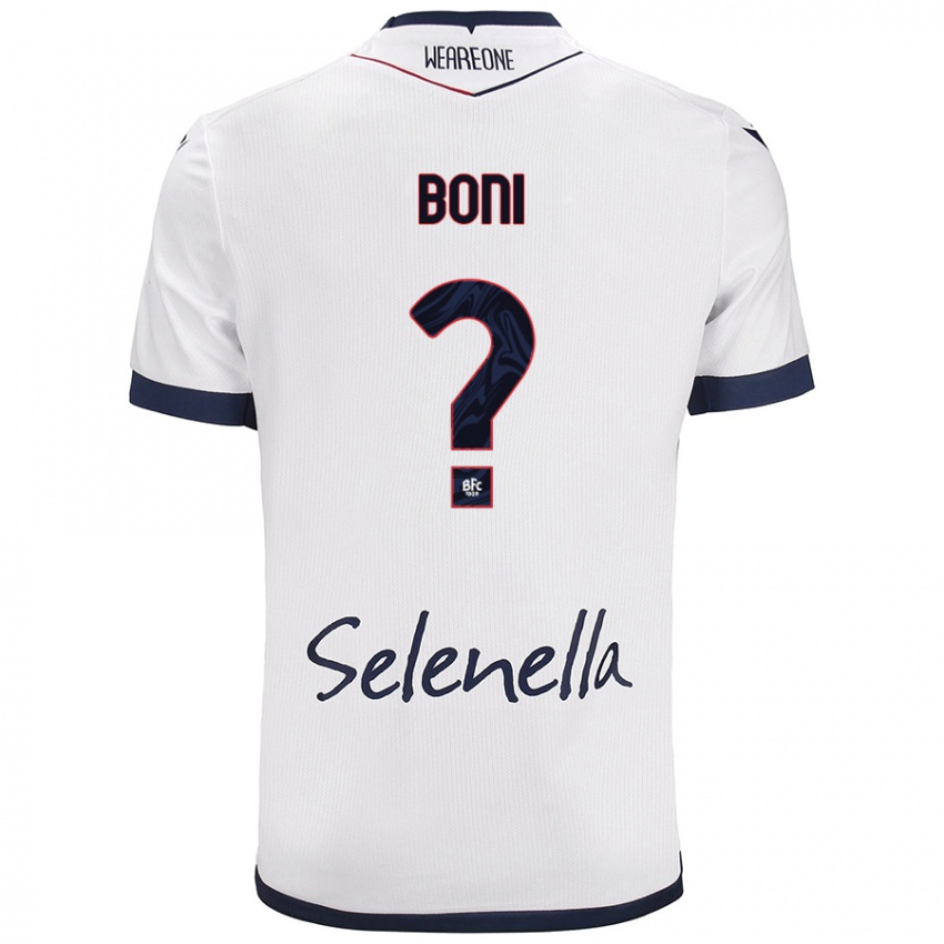 Bambino Maglia Mattia Boni #0 Bianco Blu Reale Kit Gara Away 2024/25 Maglietta