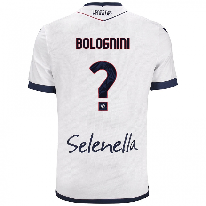 Bambino Maglia Andrea Bolognini #0 Bianco Blu Reale Kit Gara Away 2024/25 Maglietta