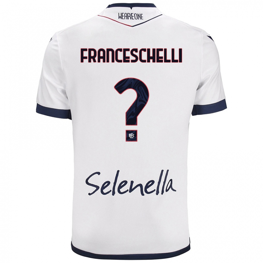 Bambino Maglia Matteo Franceschelli #0 Bianco Blu Reale Kit Gara Away 2024/25 Maglietta