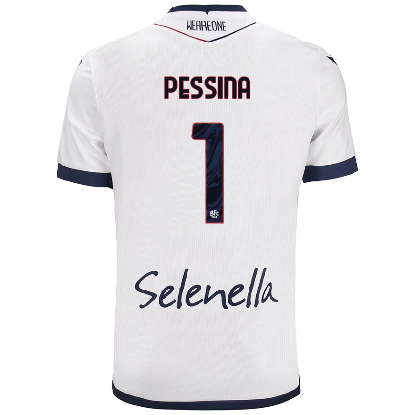 Bambino Maglia Massimo Pessina #1 Bianco Blu Reale Kit Gara Away 2024/25 Maglietta