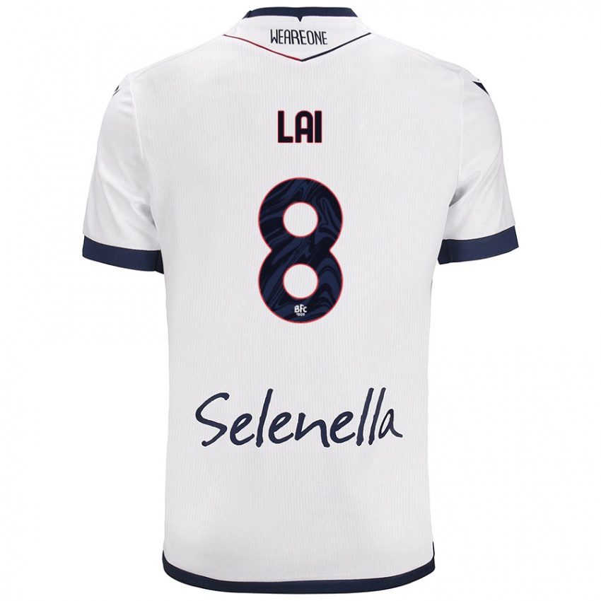 Bambino Maglia Luca Lai #8 Bianco Blu Reale Kit Gara Away 2024/25 Maglietta