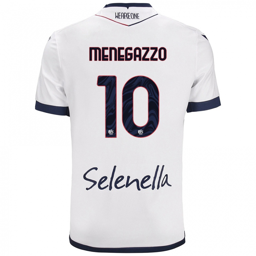 Bambino Maglia Lorenzo Menegazzo #10 Bianco Blu Reale Kit Gara Away 2024/25 Maglietta