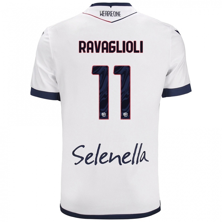 Bambino Maglia Tommaso Ravaglioli #11 Bianco Blu Reale Kit Gara Away 2024/25 Maglietta