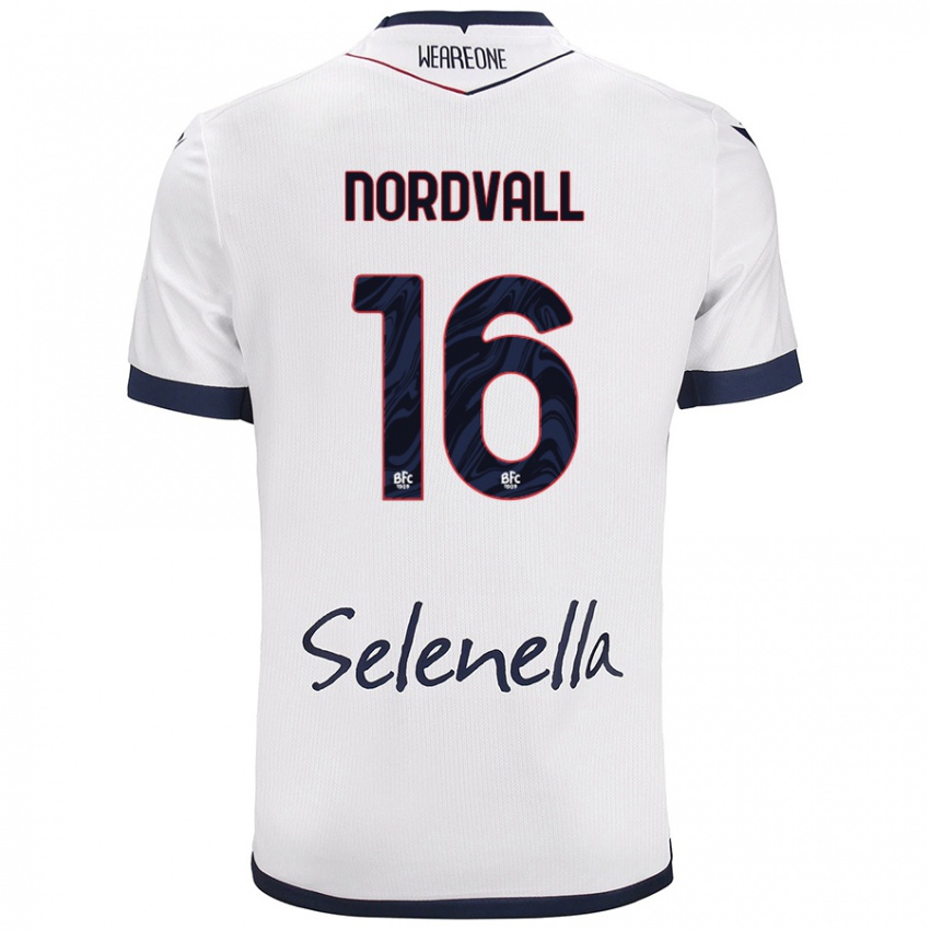 Bambino Maglia Ossian Nordvall #16 Bianco Blu Reale Kit Gara Away 2024/25 Maglietta