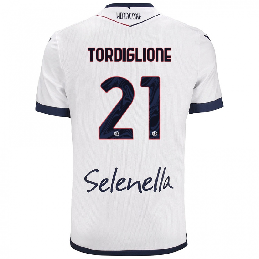 Bambino Maglia Nicolò Tordiglione #21 Bianco Blu Reale Kit Gara Away 2024/25 Maglietta