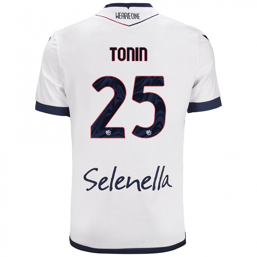 Bambino Maglia Federico Tonin #25 Bianco Blu Reale Kit Gara Away 2024/25 Maglietta