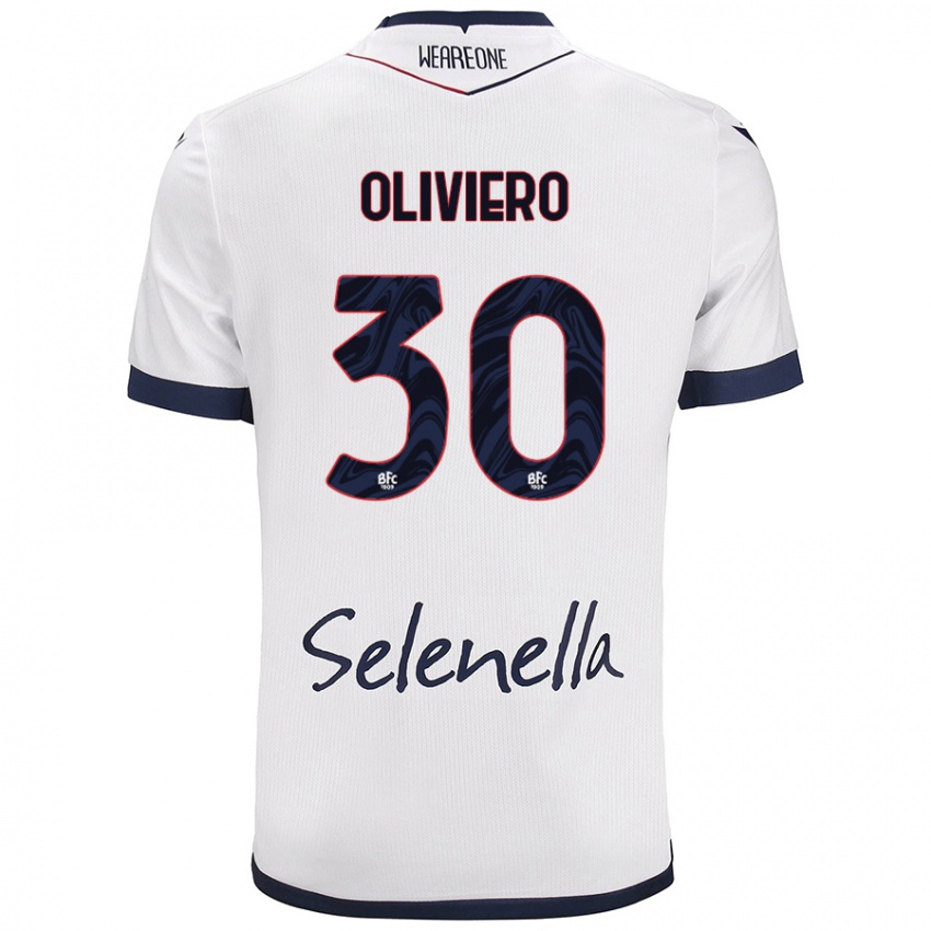 Bambino Maglia Andrea Oliviero #30 Bianco Blu Reale Kit Gara Away 2024/25 Maglietta