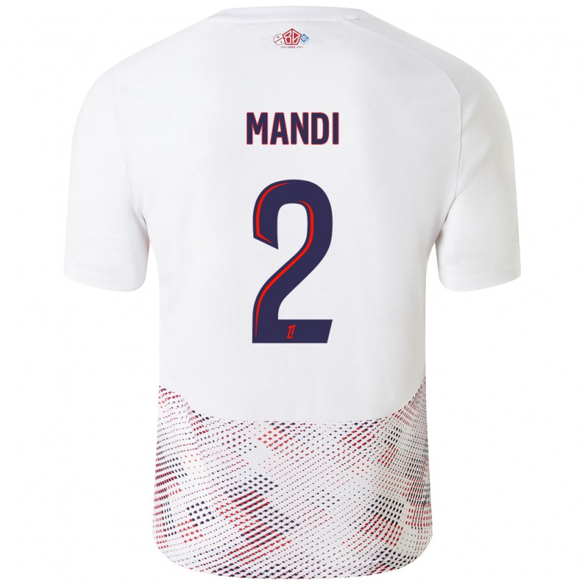 Bambino Maglia Aïssa Mandi #2 Bianco Blu Reale Kit Gara Away 2024/25 Maglietta