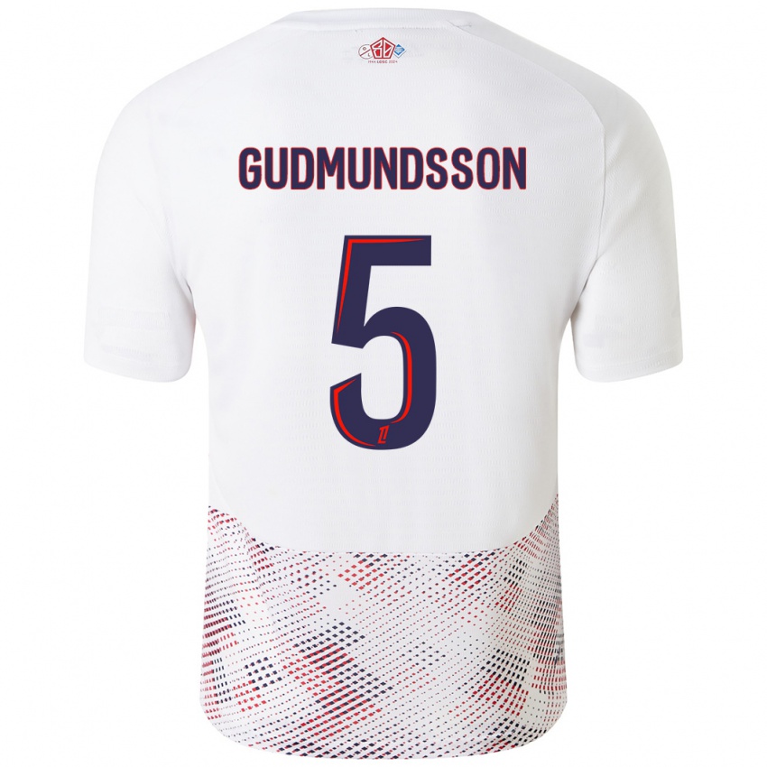 Bambino Maglia Gabriel Gudmundsson #5 Bianco Blu Reale Kit Gara Away 2024/25 Maglietta