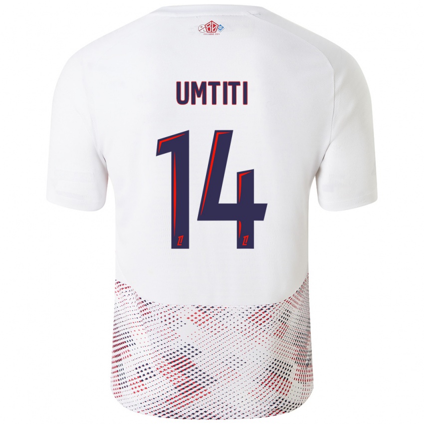 Bambino Maglia Samuel Umtiti #14 Bianco Blu Reale Kit Gara Away 2024/25 Maglietta