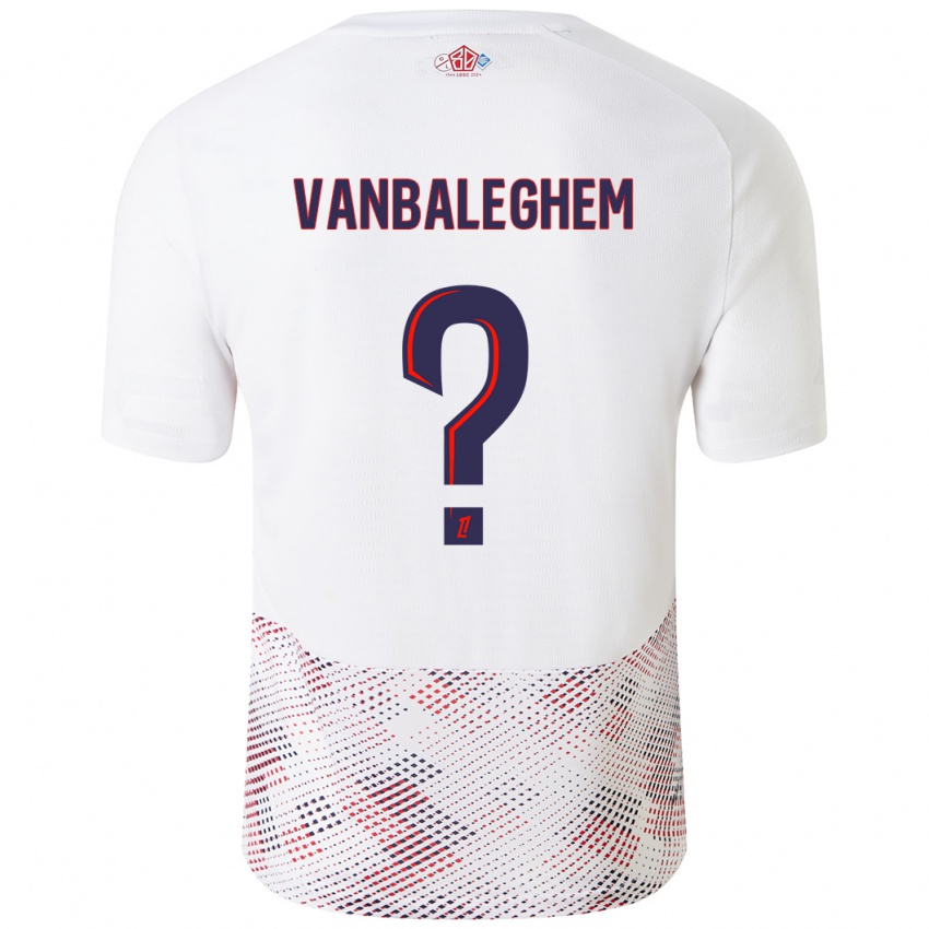 Bambino Maglia Valentin Vanbaleghem #0 Bianco Blu Reale Kit Gara Away 2024/25 Maglietta