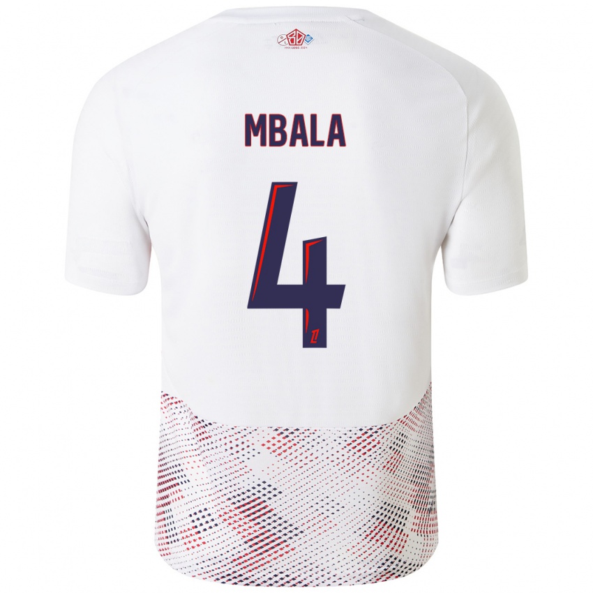 Bambino Maglia Olivia Mbala #4 Bianco Blu Reale Kit Gara Away 2024/25 Maglietta