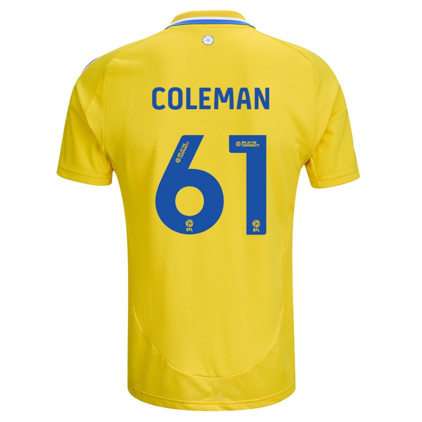 Bambino Maglia Cian Coleman #61 Giallo Blu Kit Gara Away 2024/25 Maglietta