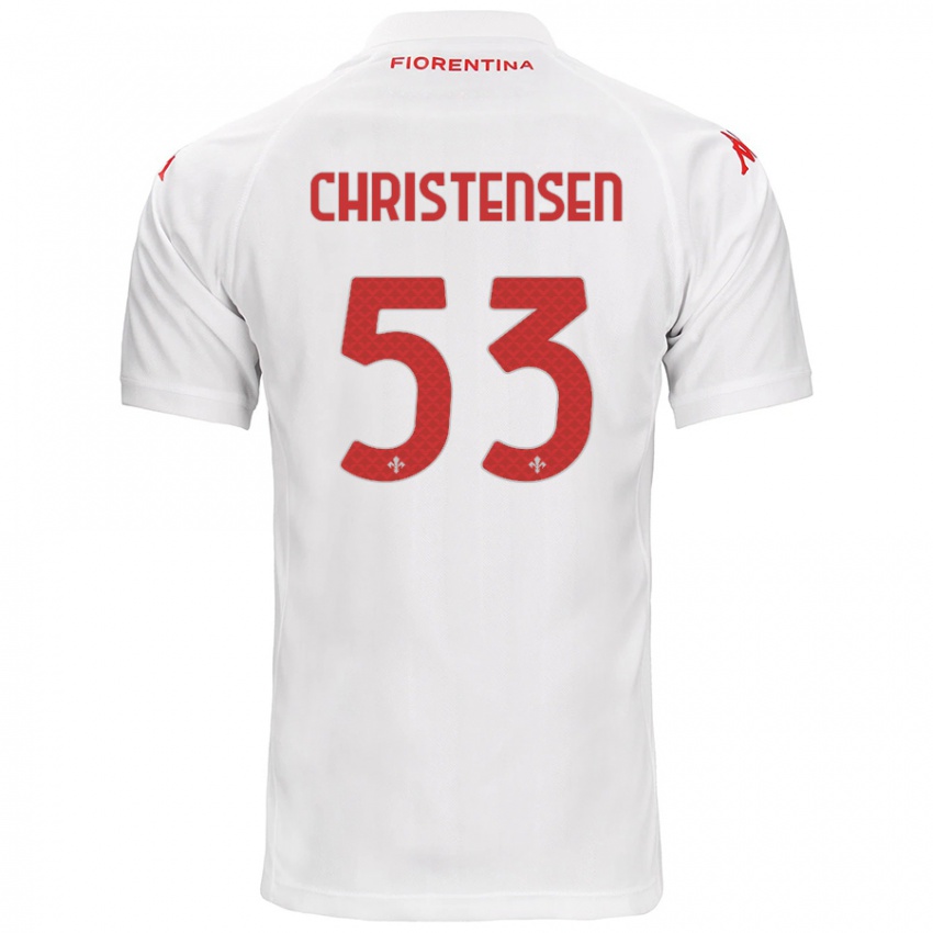 Bambino Maglia Oliver Christensen #53 Bianco Kit Gara Away 2024/25 Maglietta