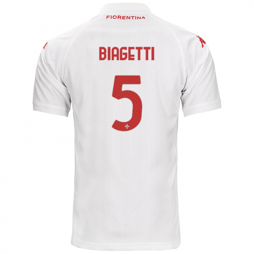 Bambino Maglia Christian Biagetti #5 Bianco Kit Gara Away 2024/25 Maglietta