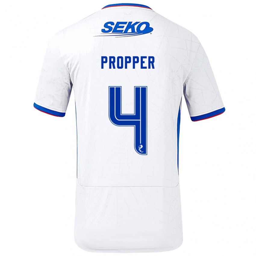 Bambino Maglia Robin Pröpper #4 Bianco Blu Kit Gara Away 2024/25 Maglietta