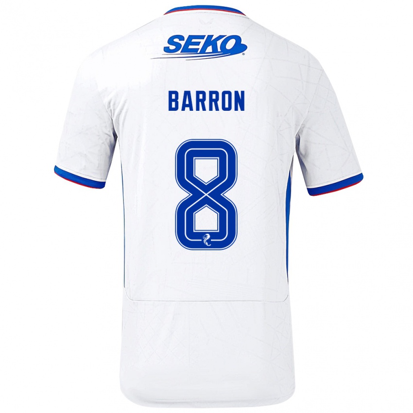 Bambino Maglia Connor Barron #8 Bianco Blu Kit Gara Away 2024/25 Maglietta